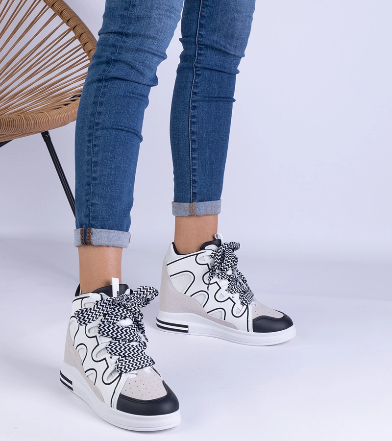 Hers sneakersy damskie biało-czarne z grubymi sznurówkami