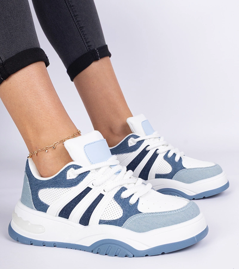 Hers Niebieskie damskie sneakersy z masywnym sznurowaniem