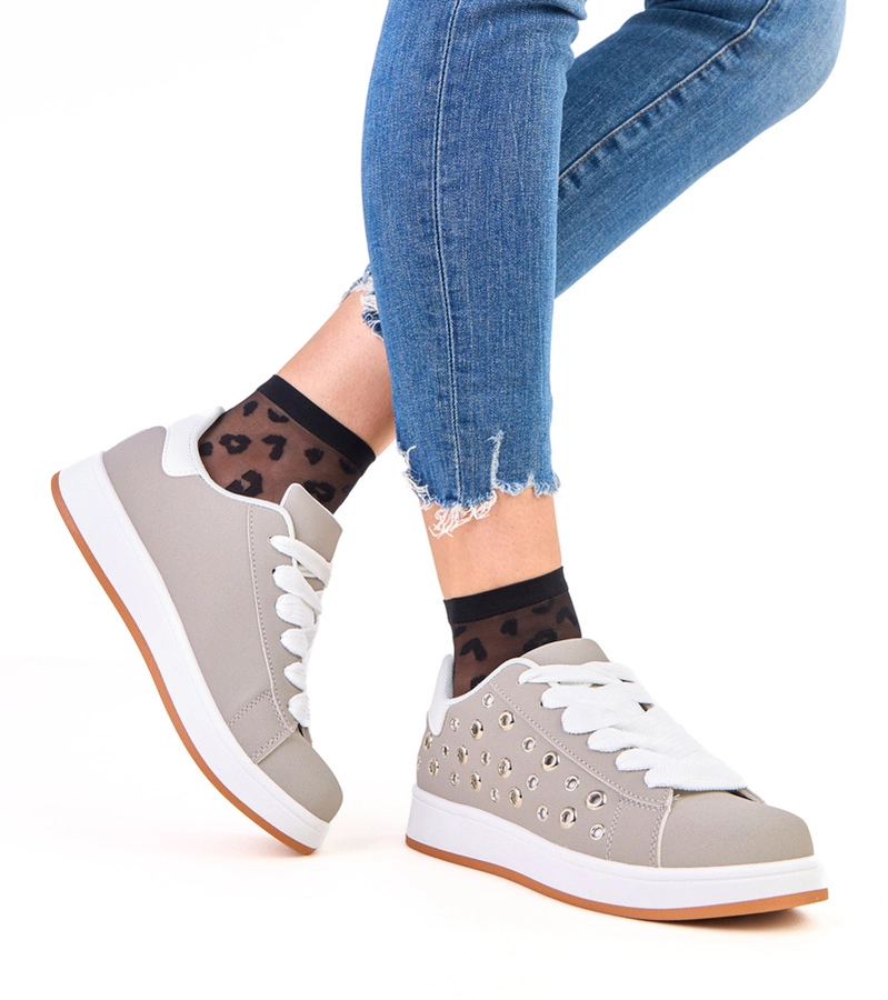 Hers Szare sneakersy na platformie z nitami