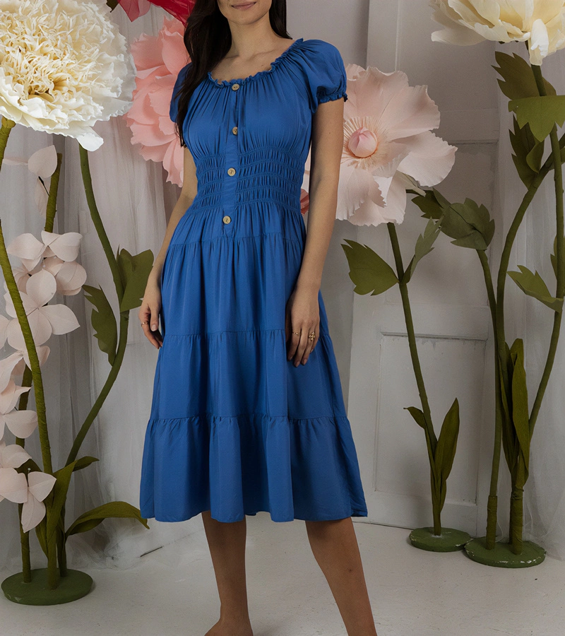 Hers Niebieska sukienka midi z krótkim rękawem