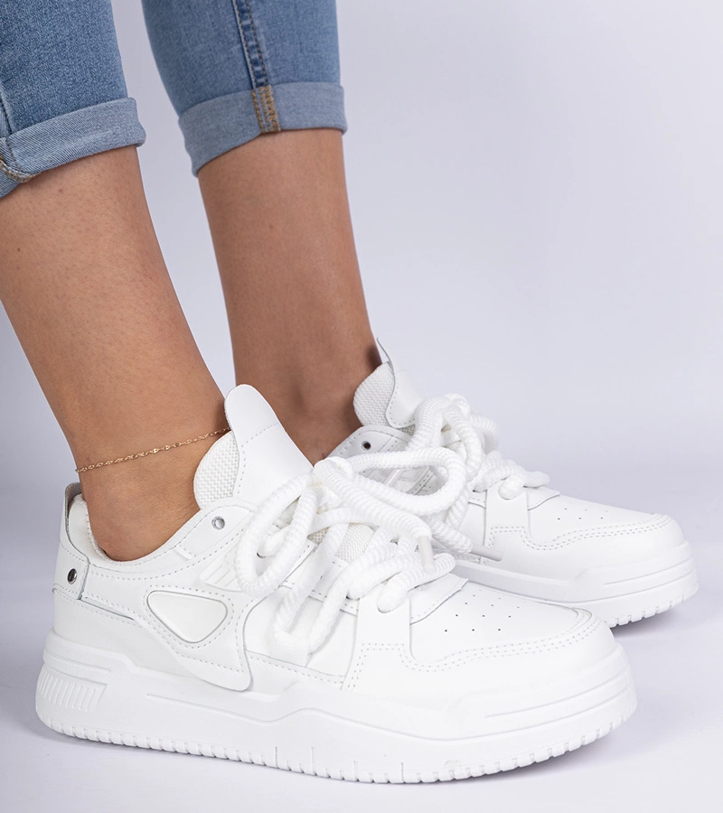 Hers Białe sneakersy damskie z grubymi sznurówkami