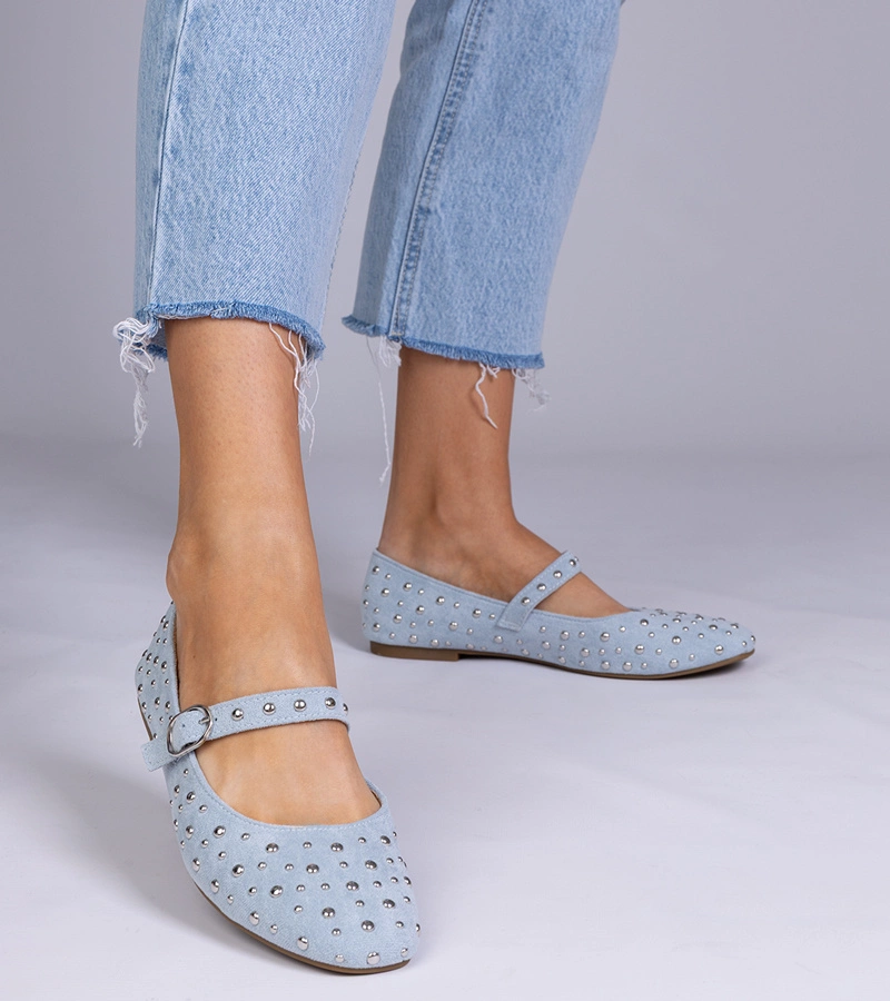 Hers Niebieskie balerinki ze ćwiekami i sprzączką