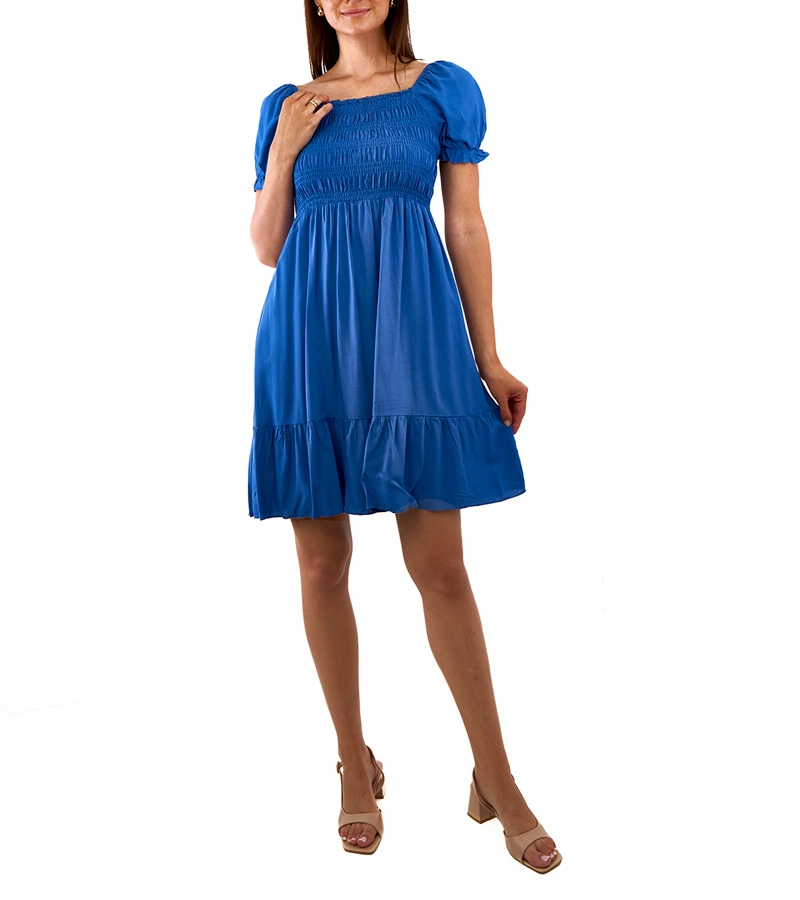 Hers Niebieska sukienka mini z marszczeniem