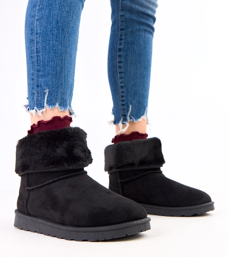 Hers Czarne śniegowce z futerkiem na platformie