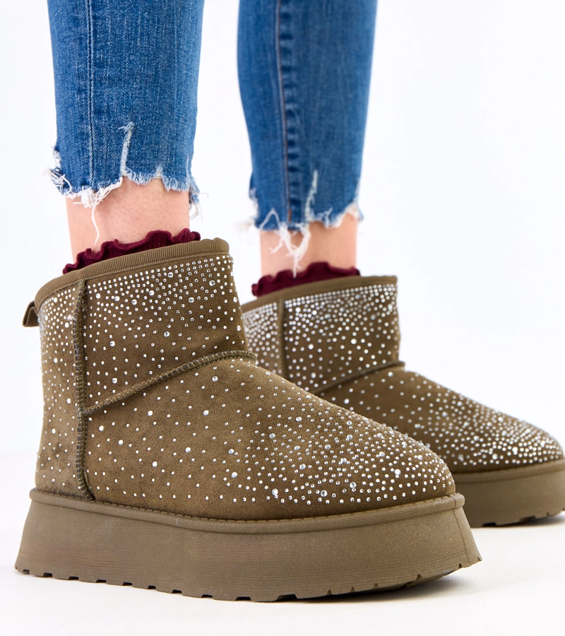 Hers Zielone śniegowce z cyrkoniami na platformie