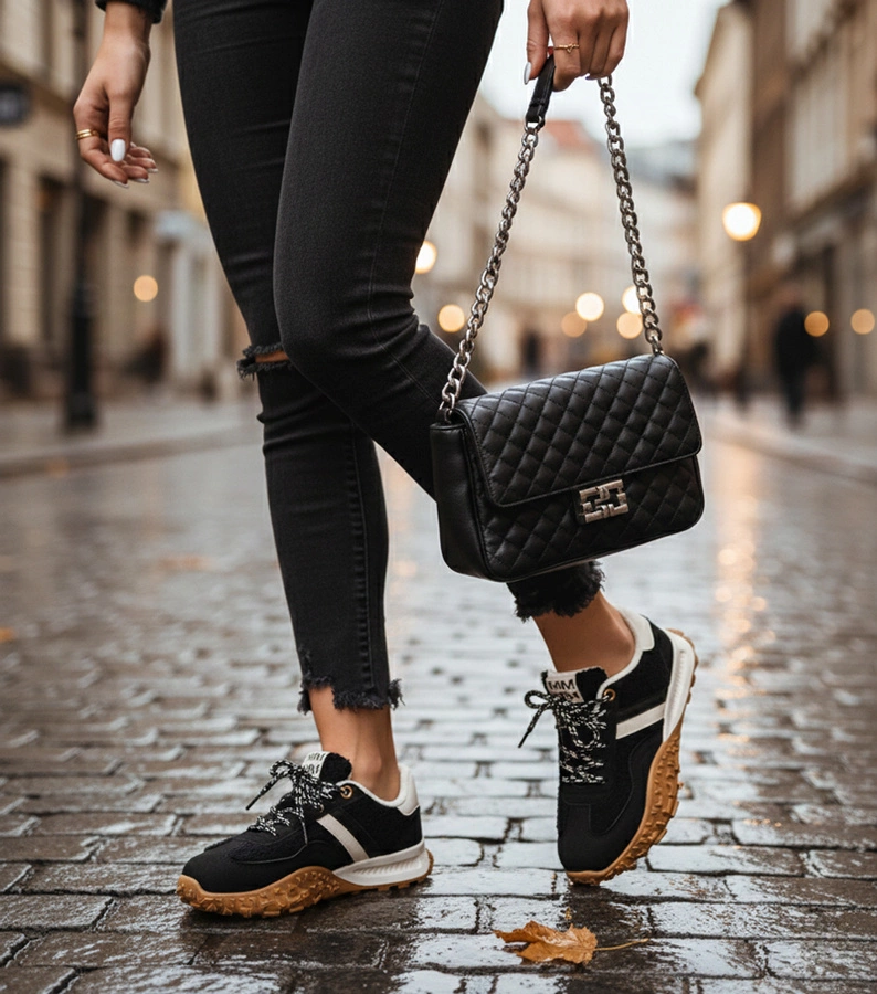 Hers Czarne sneakersy ocieplane z futerkiem