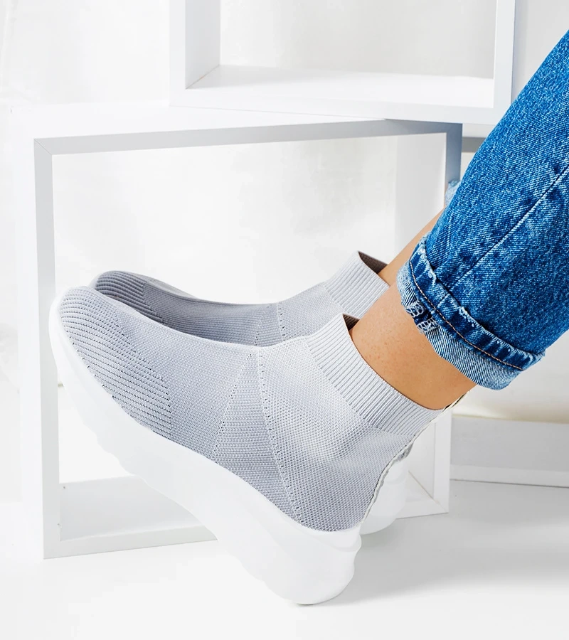 Wsuwane szare sneakersy za kostkę