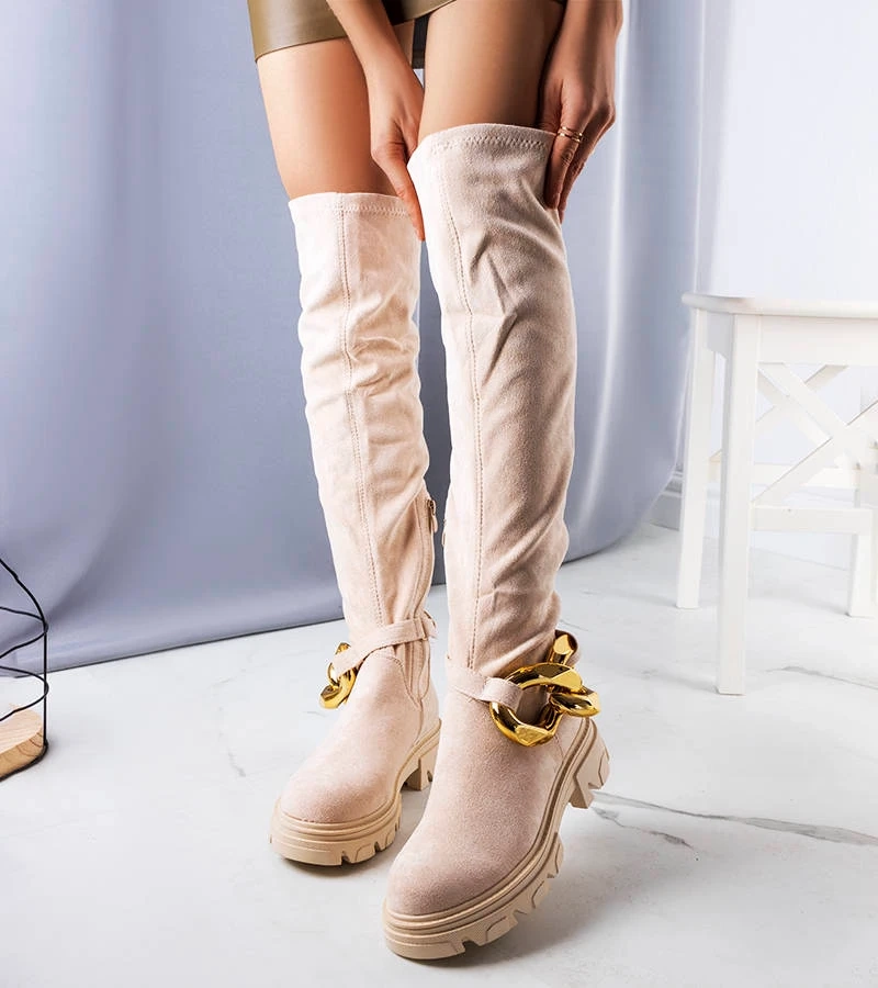 Beżowe kozaki za kolano