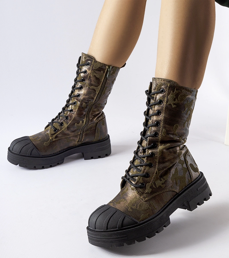 Zielone ocieplane workery wzór moro