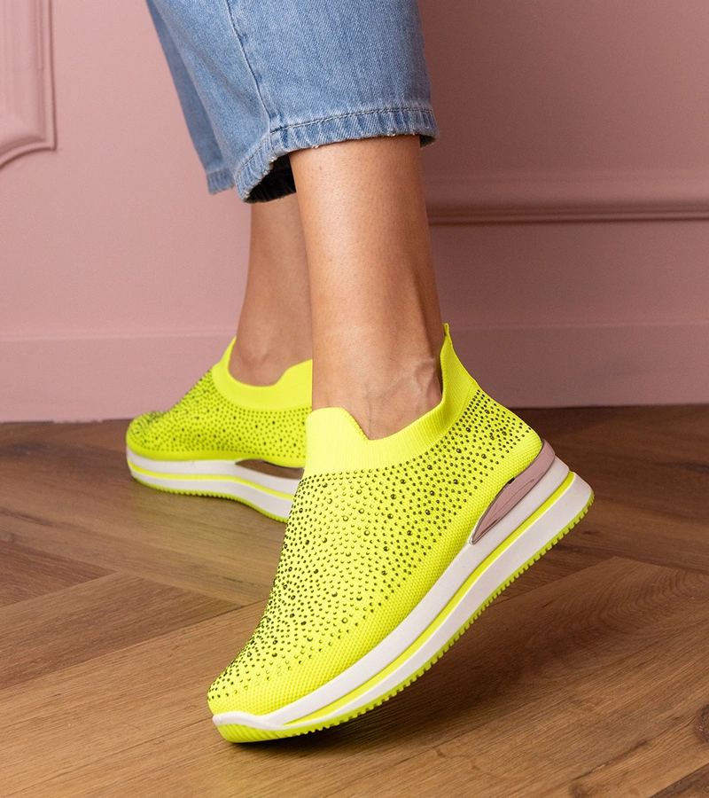 Hers Zółte neonowe tenisówki na platformie z cyrkoniami