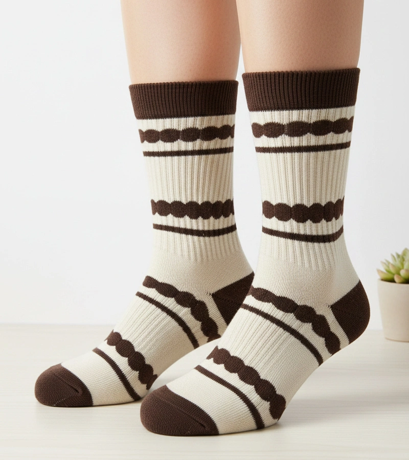 Beżowe skarpetki z brązowymi wstawkami
