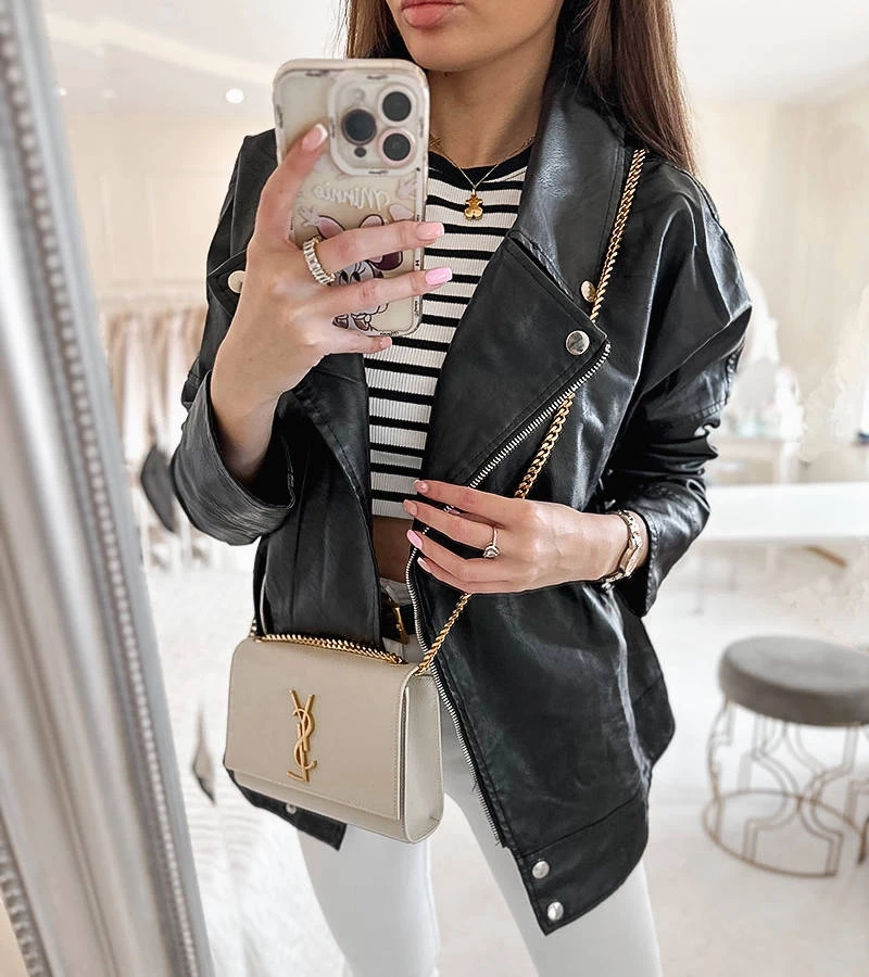 Czarna klasyczna ramoneska eko-skóra