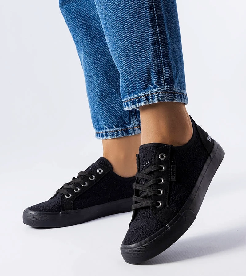 Big Star koronkowe czarne trampki JJ274064