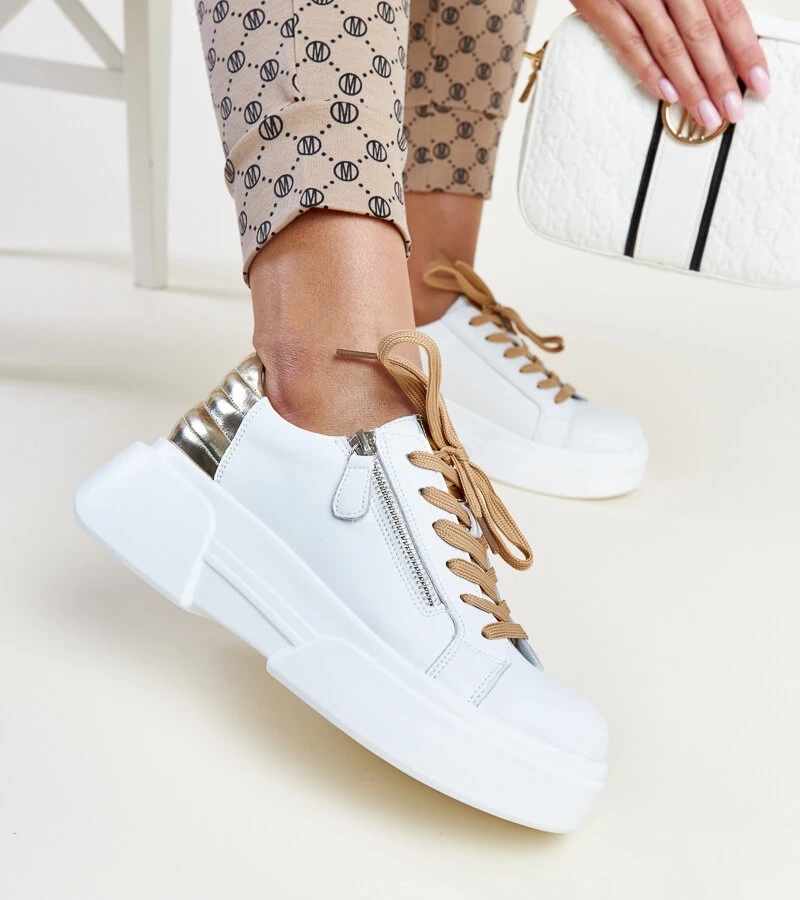 Biało-złote skórzane sneakersy