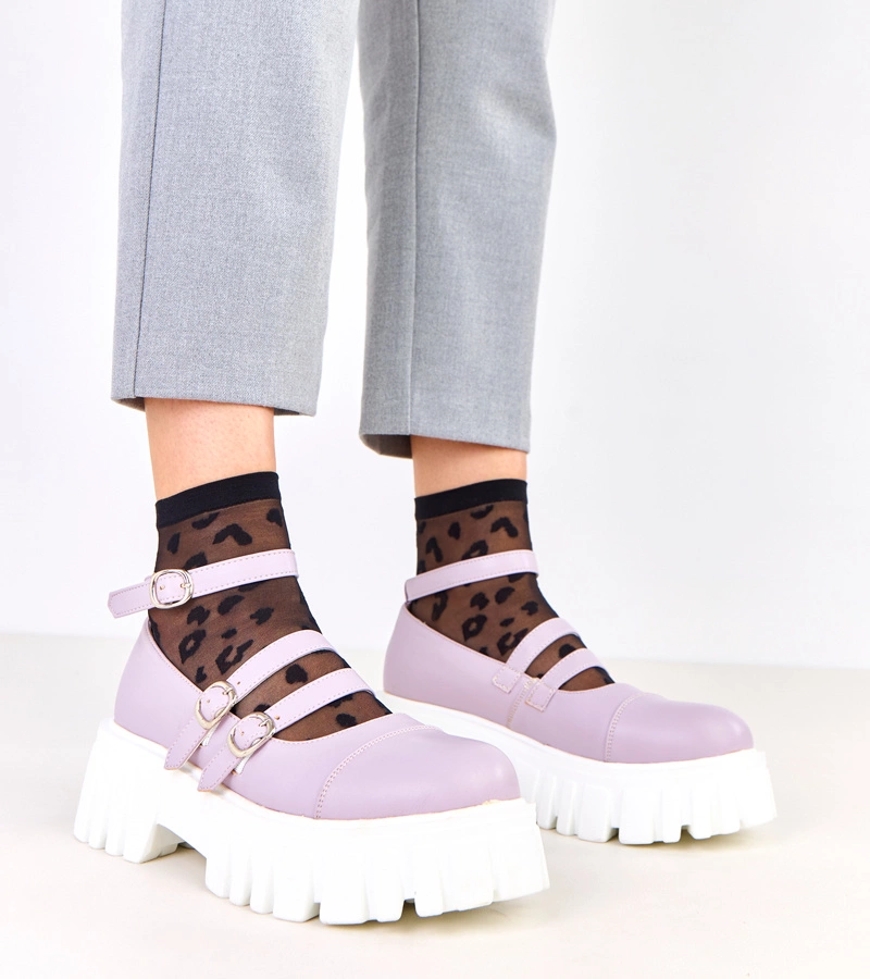 Hers Fioletowe półbuty na traktorowej podeszwie