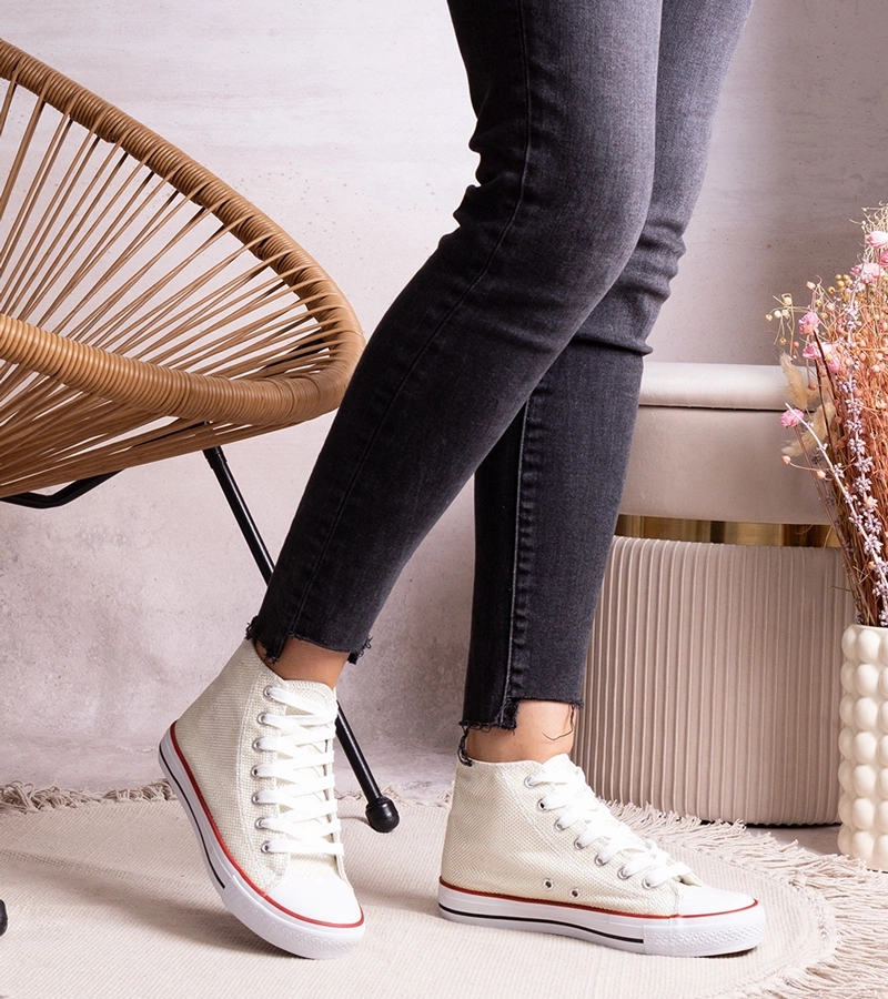 Hers Białe wysokie trampki z siateczki błyszczącej