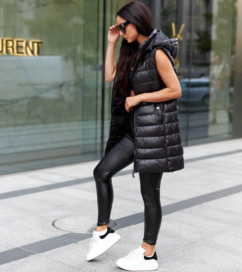 Długa czarna damska kamizelka