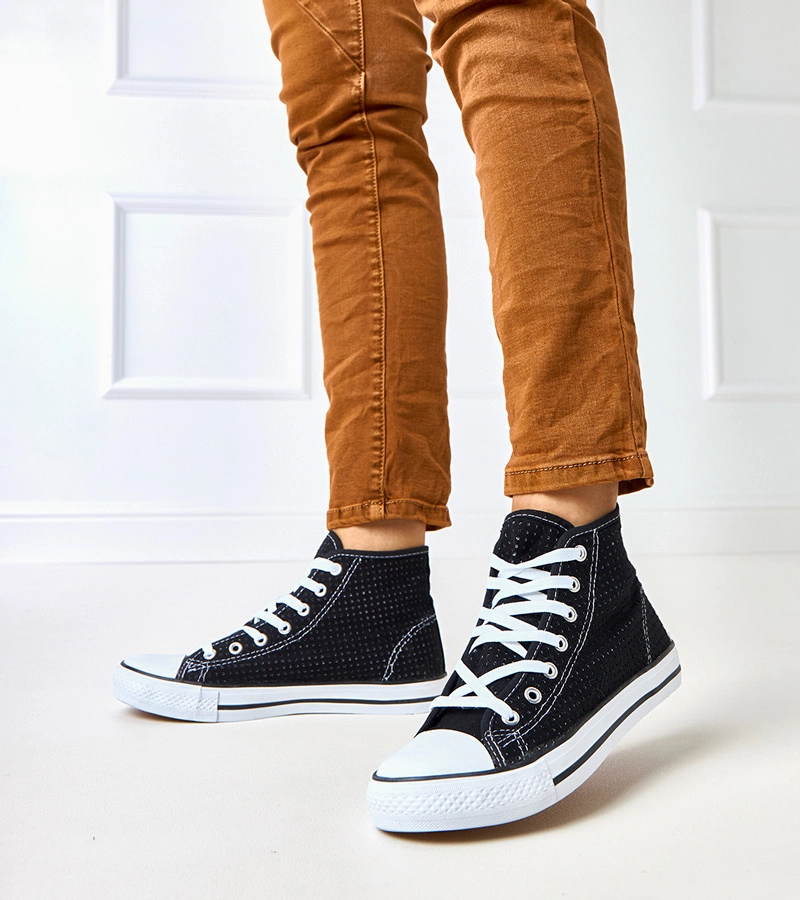 Hers Czarne trampki ażurowe wysokie trampki