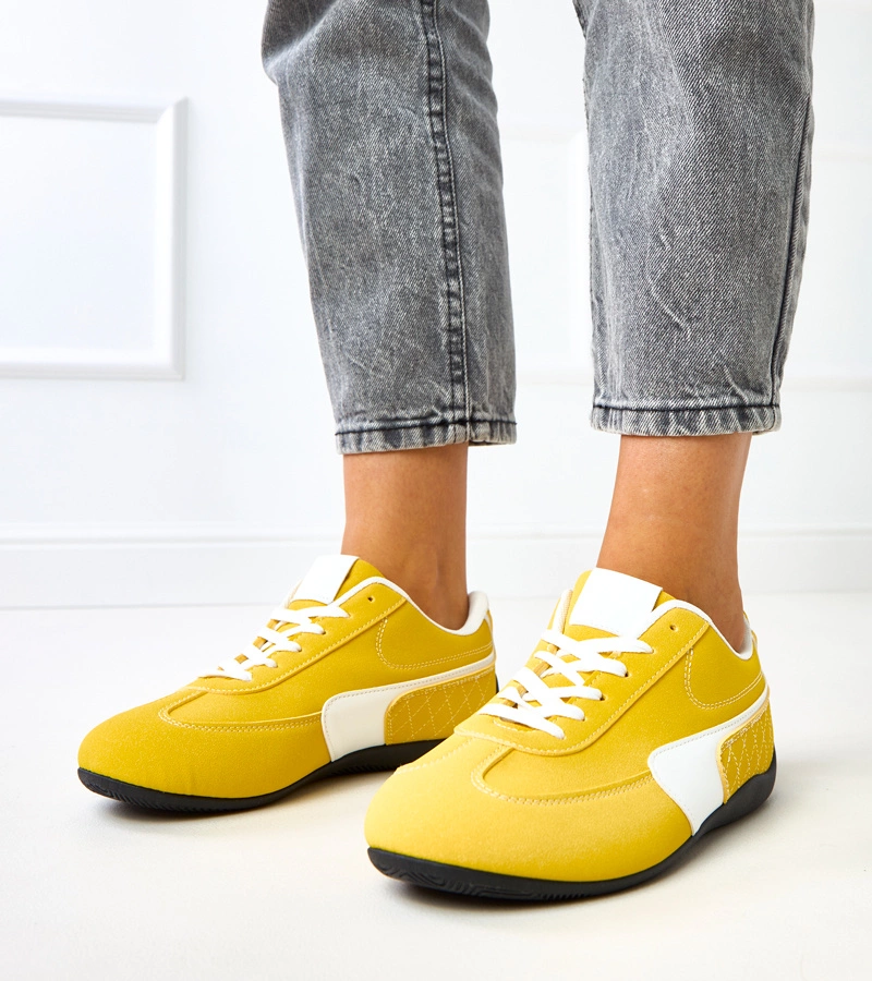 Hers Żółte damskie sneakersy sportowe z białym akcentem