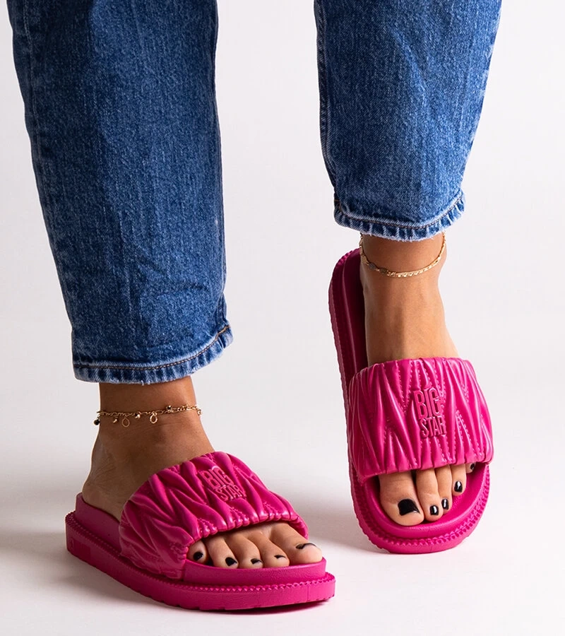 Różowe klapki z marszczeniem Big Star NN274A749