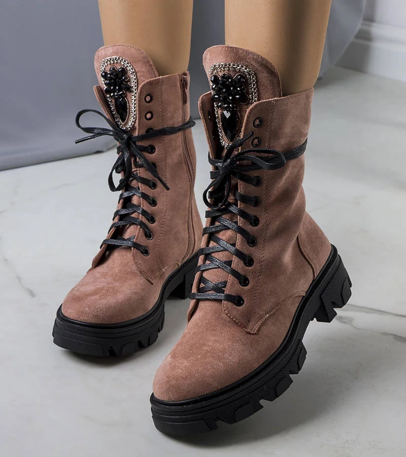 Różowe botki z eko-zamszu