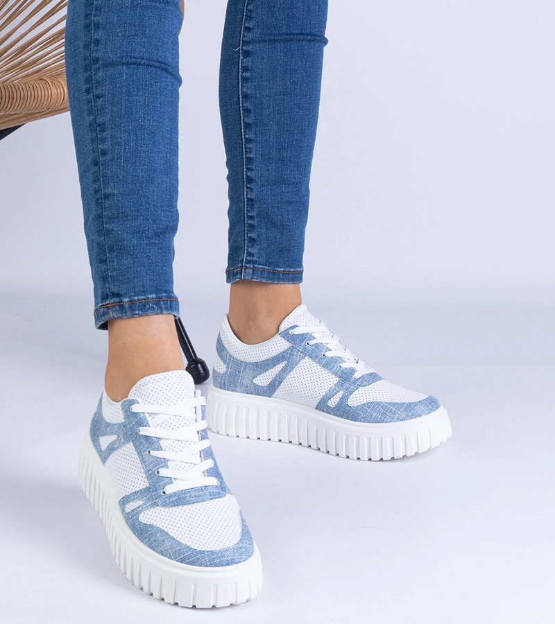 Hers sneakersy damskie niebieskie ażurowe na masywnej podeszwie