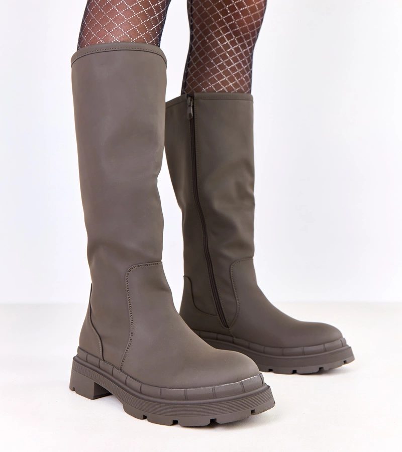 Hers Zielone kozaki z ekoskóry matowej