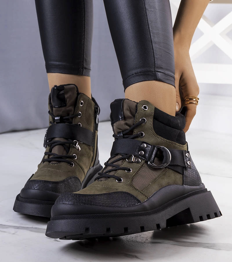 Zielone ocieplane botki z eko-skóry