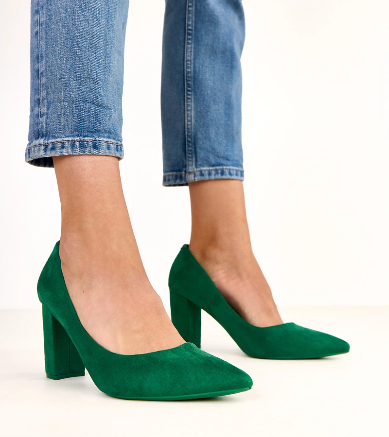 Hers Zielone czółenka z ekozamszu na słupku