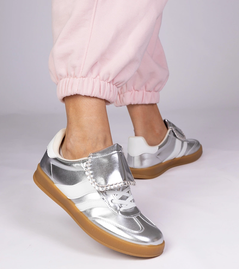 Hers Srebrne sneakersy trampki damskie sportowe