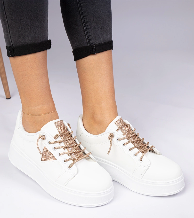 Hers Białe sneakersy trampki z szampańskimi cyrkoniami