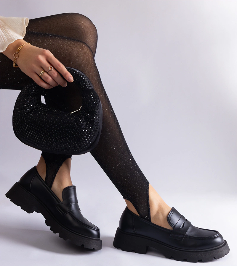 Czarne mokasyny damskie z eko skóry