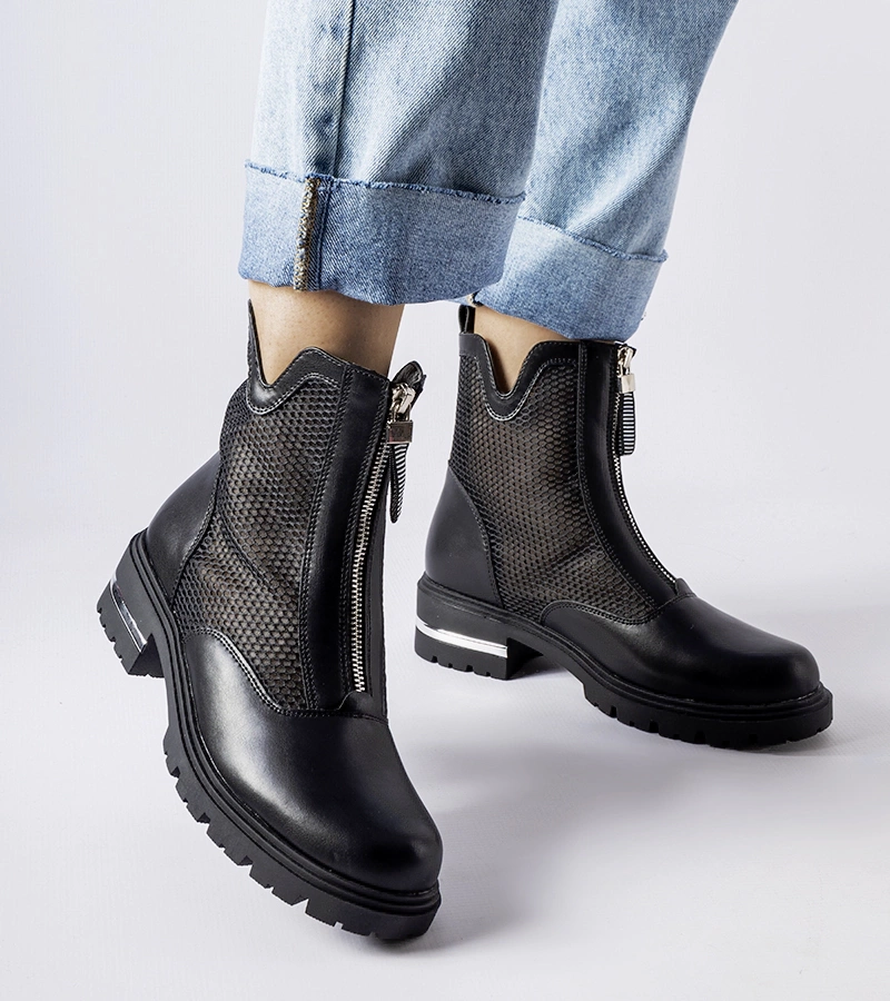 Hers Czarne ażurowe botki