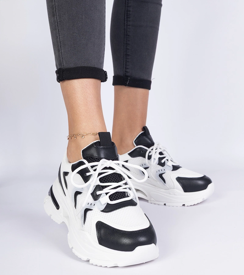 Hers Biało-czarne damskie sneakersy sportowe