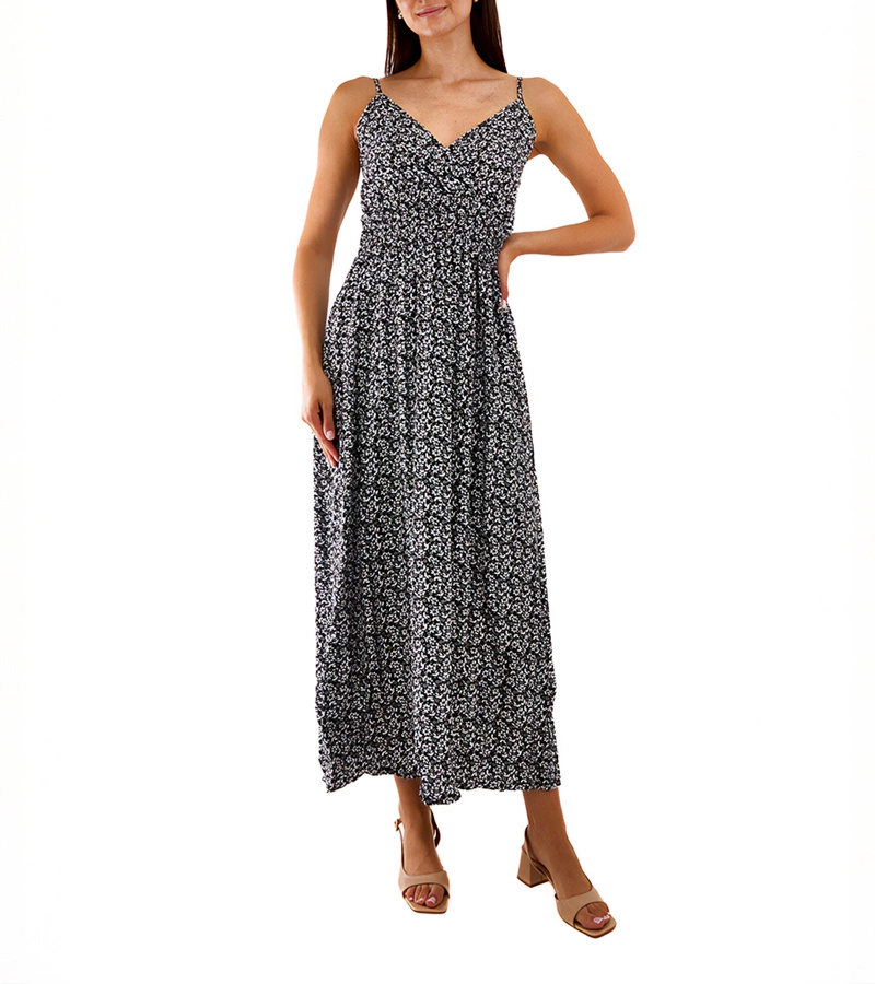 Hers Czarna sukienka maxi w kwiaty