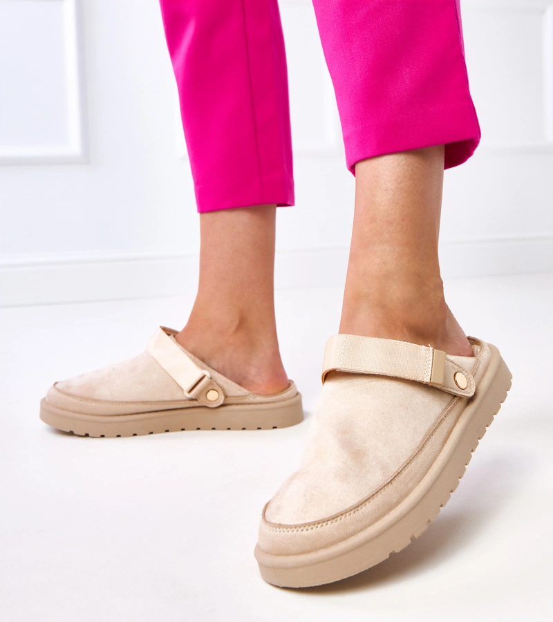 Hers Beżowe mule zapinane na rzep