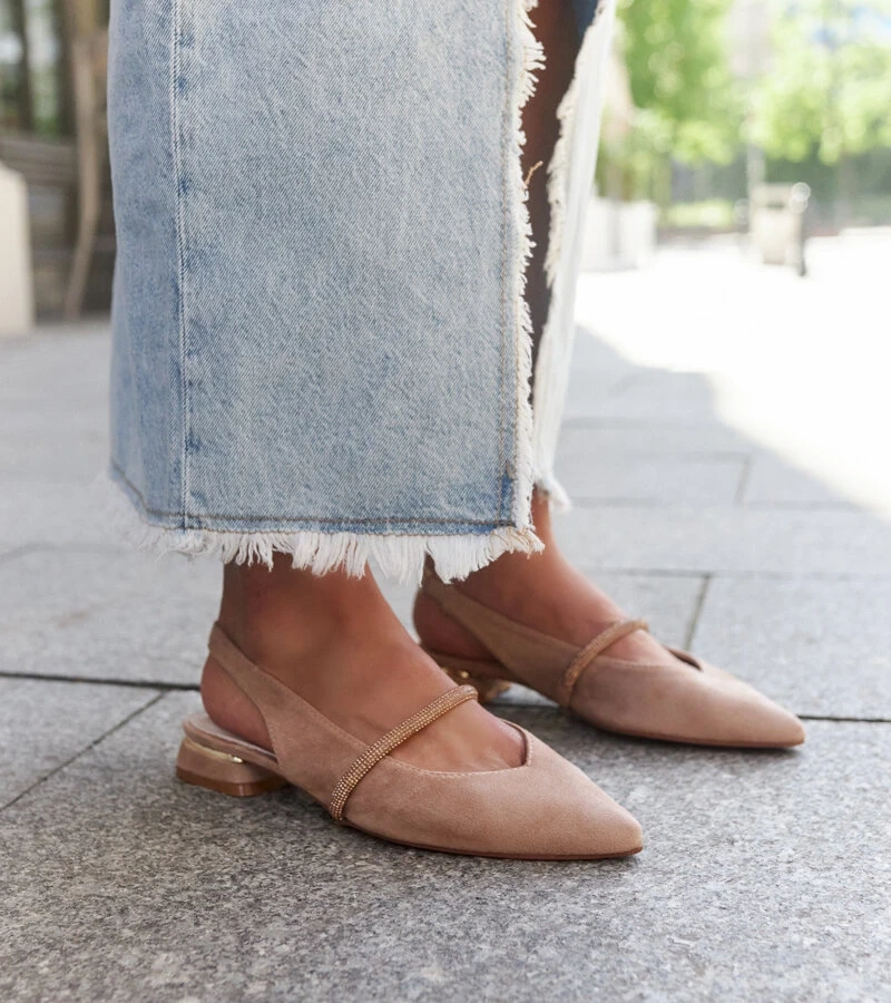 Beżowe baleriny ze skórzaną wkładką