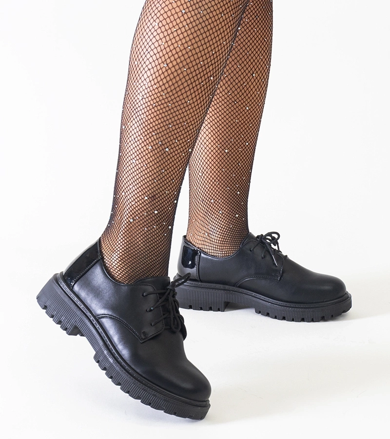 Czarne casualowe sznurowane półbuty z eko-skóry