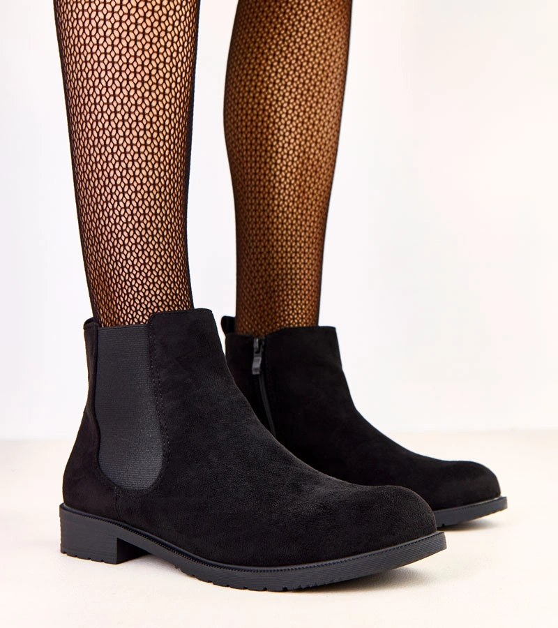 Hers Czarne botki płaskie z elastyczną wstawką