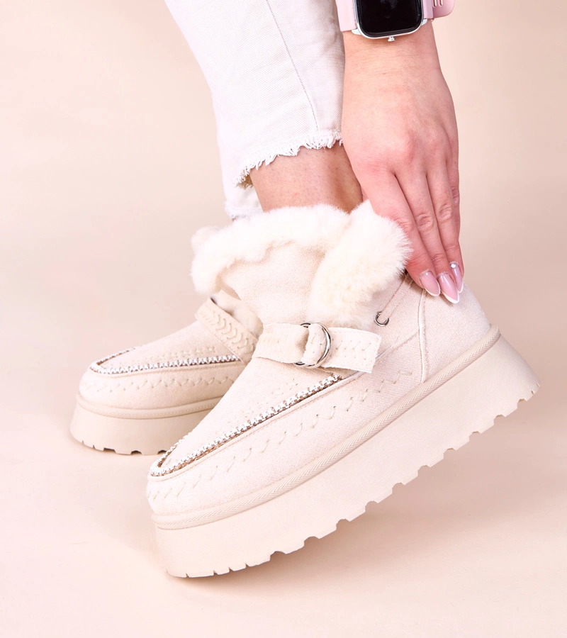 Hers Beżowe śniegowce z ozdobnym haftem