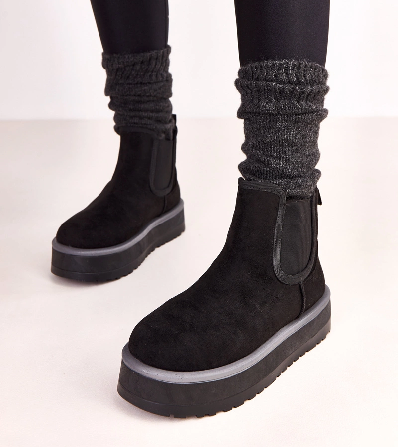 Hers Czarne niskie śniegowce z elastyczną wstawką