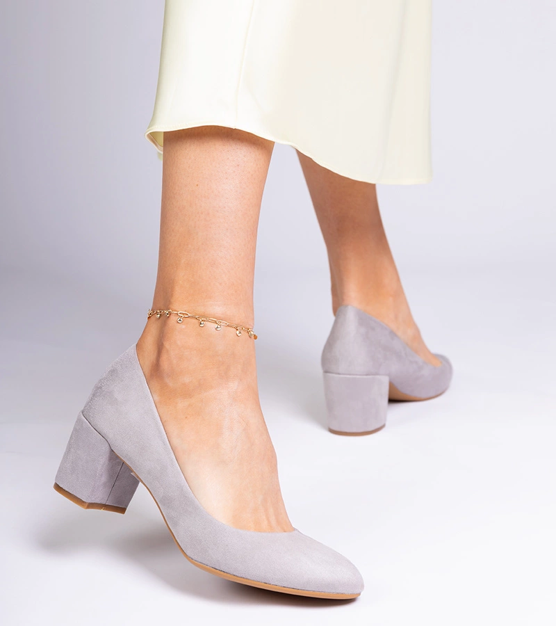 Hers Szare czółenka klasyczne z ekozamszu