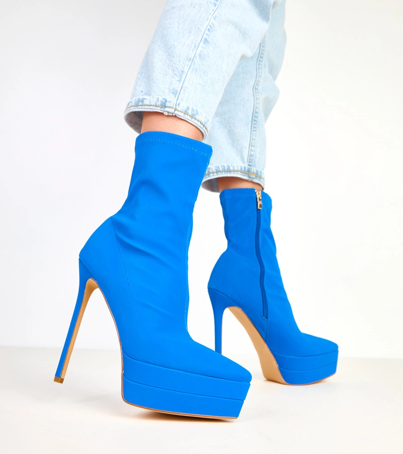 Hers Niebieskie damskie botki na szpilce