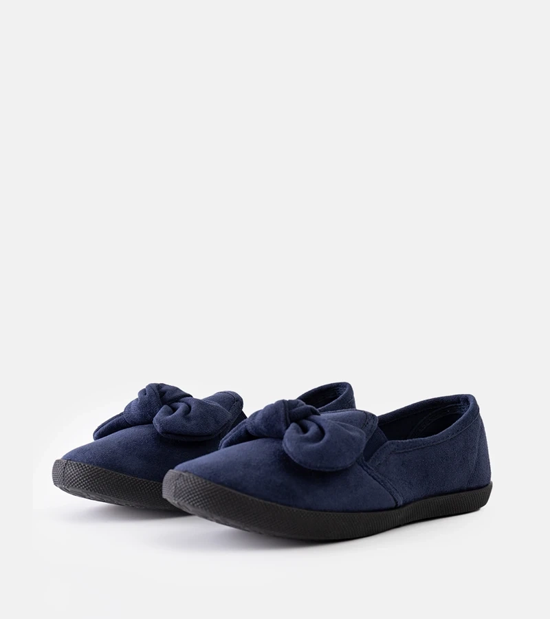 Granatowe baleriny dziecięce z kokardą