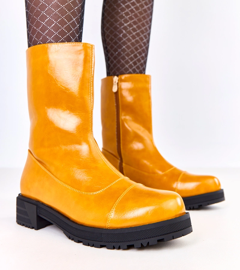 Hers Pomarańczowe botki damskie na płaskie podeszwie