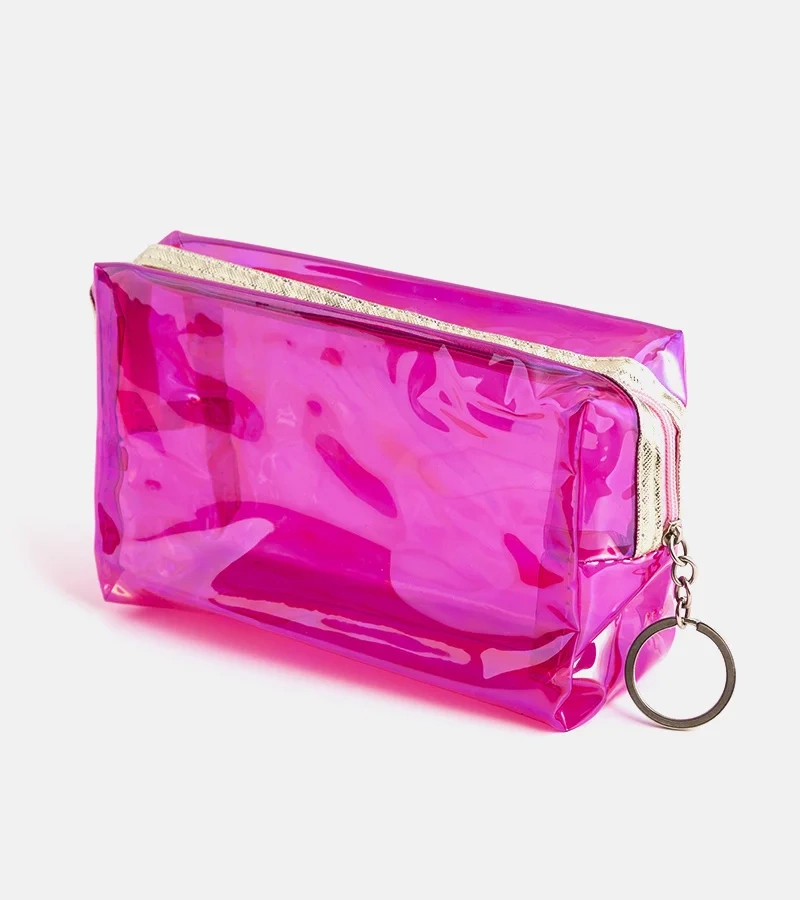 Transparentna różowa kosmetyczka