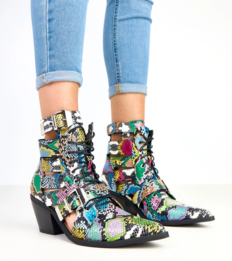 Hers Wielokolorowe damskie botki na słupku z wycięciami