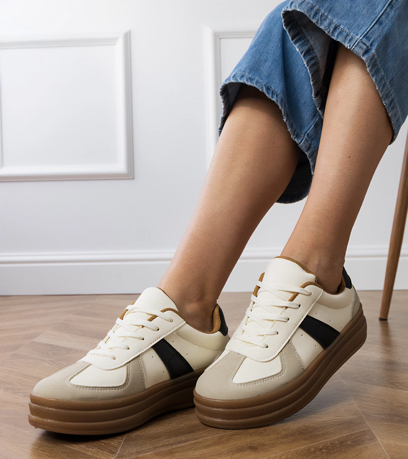 Hers Beżowe sneakersy damskie na platformie