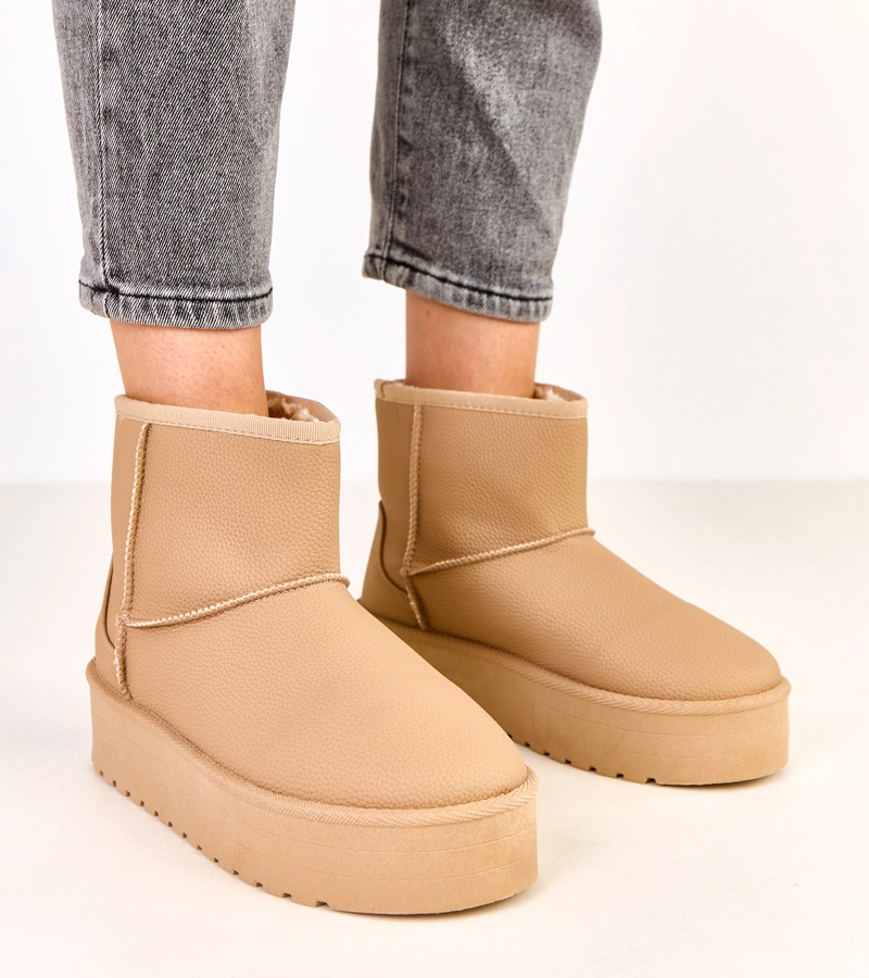 Hers Brązowe niskie śniegowce na platformie z ekoskóry