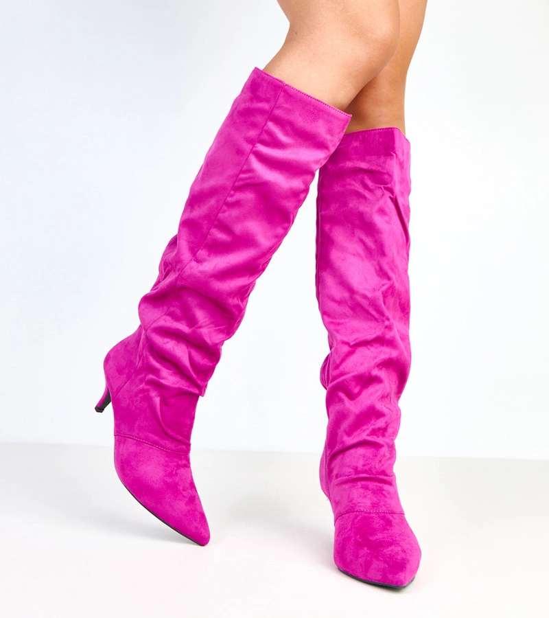 Hers Fioletowe kozaki zamszowe na obcasie